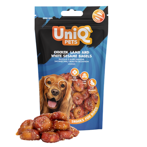 Przysmaki dla psa bajgle z kurczakiem, jagnięciną i białym sezamem 80g na Arena.pl