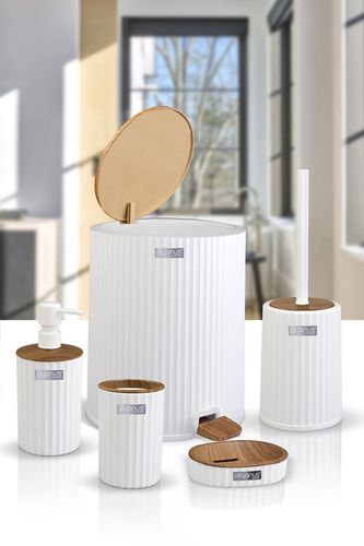 Zestaw łazienkowy 5 elementów Coliseum komplet do WC biały drewno kosz glam na Arena.pl