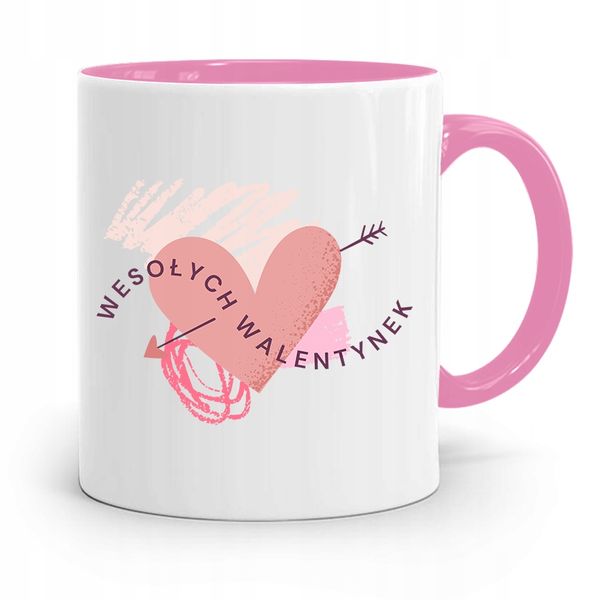 Kubek Różowy Na Walentynki Wesołych Walentynek Z Nadrukiem Ze Zdjęciem zdjęcie 1