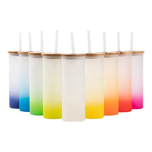 Kubek 500 ml szroniony z bambusową pokrywka i słomką do sublimacji - granatowy gradient na Arena.pl