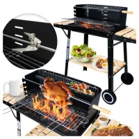 Grill Ogrodowy Węglowy Duży na kołach Rożen 3x Półki Grill Premium Set