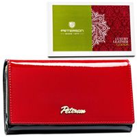 modny portfel damski ze skóry naturalnej w czerwono-czarnym kolorze