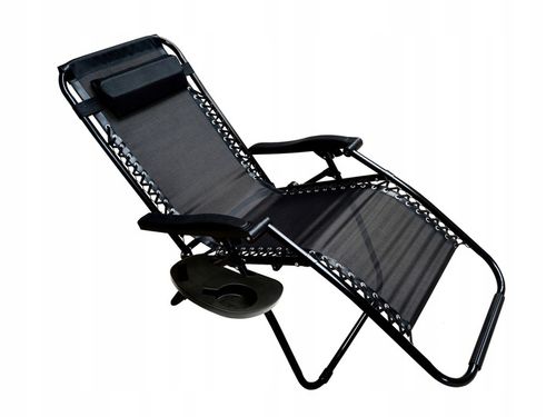 Leżak Ogrodowy WZMACNIANY ZERO GRAVITY metal czarny składany GRATIS PÓŁKA! na Arena.pl