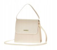 Laura Biaggi - torebka wizytowa kuferek jasny beżowy klapka materiał JP41