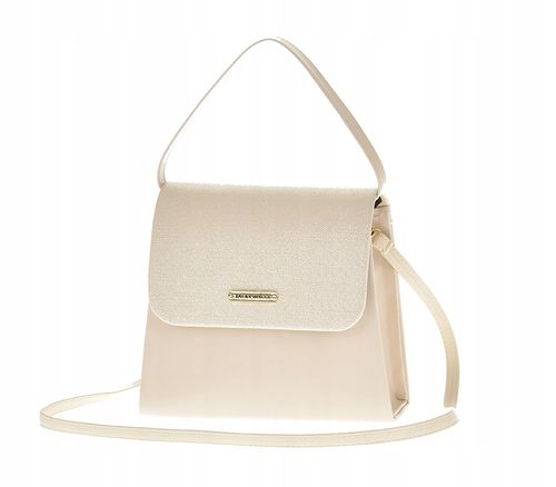 Laura Biaggi - torebka wizytowa kuferek jasny beżowy klapka materiał JP41 na Arena.pl