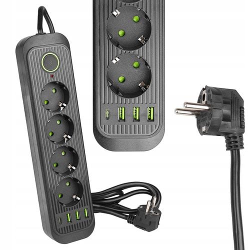 Przedłużacz listwa zasilająca 2m 4 GNIAZDA UZIEMIENIE 4x USB C CZARNY na Arena.pl