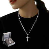 Krzyżyk z Łańcuszkiem SREBRNY Damski Krzyż Naszyjnik Diamentowany WŁOSKI