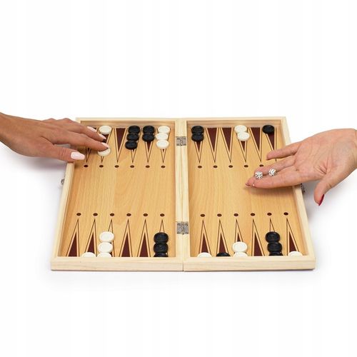 SZACHY DREWNIANE MAGNETYCZNE KLASYCZNE DUŻE WARCABY BACKGAMON GRA 3W1 34X34 na Arena.pl