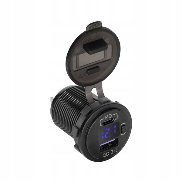 Ładowarka samochodowa USB + USB typu C + miernik zdjęcie 2
