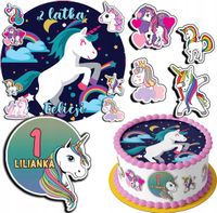 ZESTAW OPŁATEK NA TORT 30CM + 17 POSTACI - JEDNOROŻEC + IMIĘ 24CM 26CM