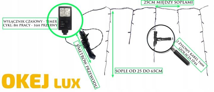 KURTYNA SOPLE 300LED 15m ZEWNĘTRZNE TIMER NIEBIESK zdjęcie 6