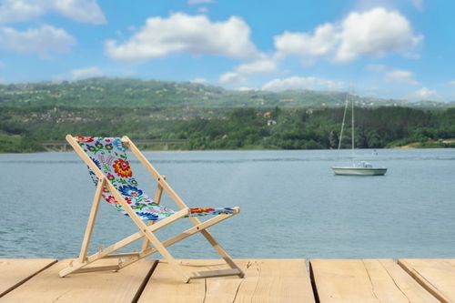Leżak OGRODOWY DRAWNIANY JASNY z nadrukiem FOLK na PLAŻĘ TARAS BALKON na Arena.pl