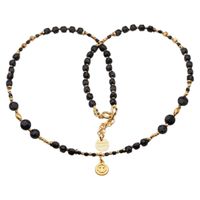 Naszyjnik - Turmalin czarny, złoty Hematyt, uśmiech i srebro złocone