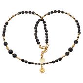 Naszyjnik - Turmalin czarny, złoty Hematyt, uśmiech i srebro złocone