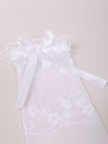 Skarpety dziewczęce rajstopowe kwiatki falbanka kokardka białe 35-38 YOCLUB na Arena.pl