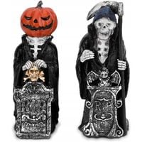 DEKORACJA NA HALLOWEEN ZESTAW 2 STRASZNYCH FIGUREK SZKIELET DYNIA ŚWIECĄCE