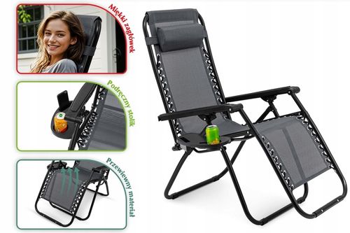LEŻAK OGRODOWY Z PODNÓŻKIEM OGRODOWY PLAŻOWY AUTOMAT ZERO GRAVITY PÓŁKA na Arena.pl