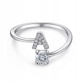 Srebrny Pierścionek Regulowany Litera A Srebro 925