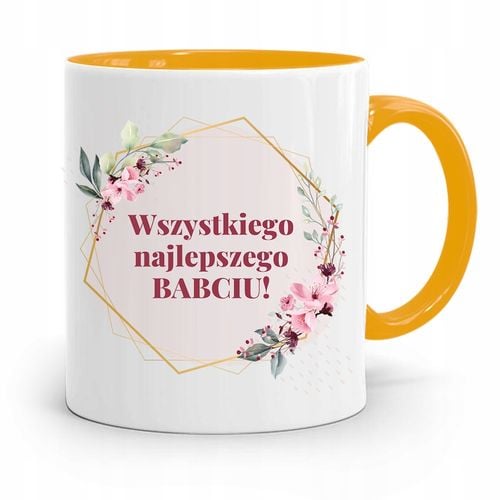 Kubek Żółty Dzień Babci Wszystkiego Najlepszego Z Nadrukiem Ze Zdjęciem na Arena.pl