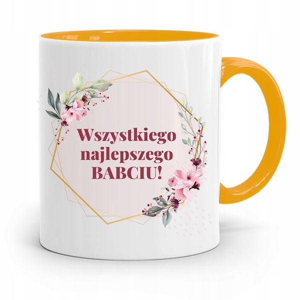 Kubek Żółty Dzień Babci Wszystkiego Najlepszego Z Nadrukiem Ze Zdjęciem zdjęcie 1