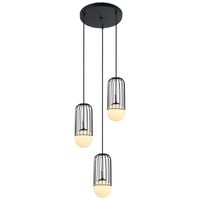 LAMPA wisząca MATTY MDM-3939/3 BK Italux druciana OPRAWA metalowa ZWIS szklane kule balls KASKADA klatki loft czarne