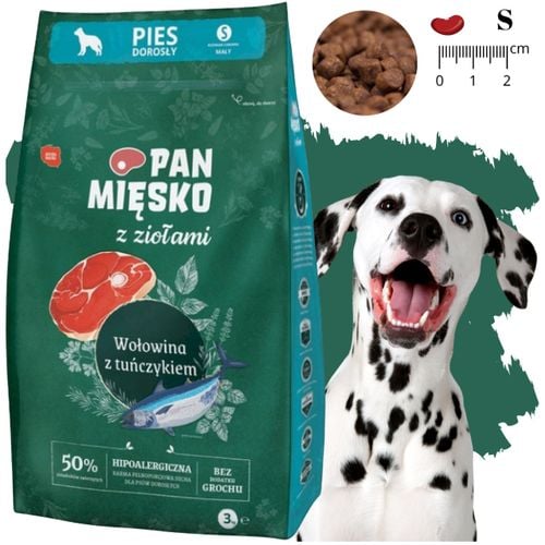 sucha karma dla psa wołowina tuńczyk zioła pan mięsko hipoalergiczna s 3 kg na Arena.pl