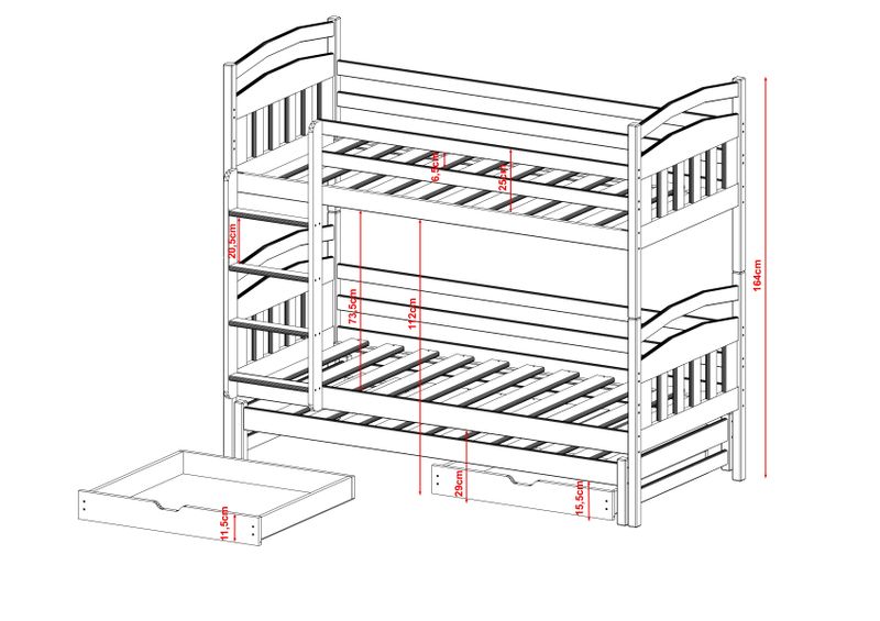 ŁÓŻKO PIĘTROWE ALAN 90X180 3- osobowe zdjęcie 3