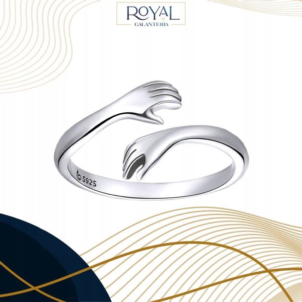 PIERŚCIONEK DŁONIE UŚCISK srebro 925 regulowany srebrny przytulenie pr. 925 zdjęcie 7