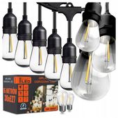 Girlanda Ogrodowa Świetlna 15M 30X Żarówka LED E27 + przewód Wodoszczelna