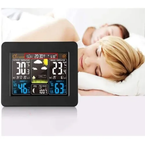 BEZPRZEWODOWA STACJA POGODY LCD POGODOWA HIGROMETR BAROMETR DCF + CZUJNIK na Arena.pl