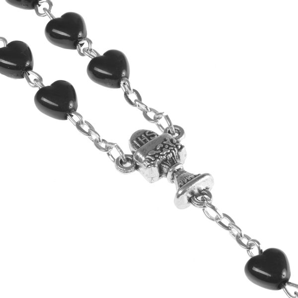 Różaniec Pierwsza Komunia czarne serduszka zdjęcie 2