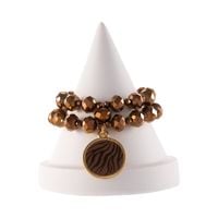 Czekoladowa bransoletka z okrągłą zawieszką w zeberkę (B25/KOR/25AU)