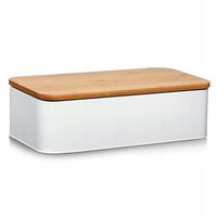 CHLEBAK METALOWY BIAŁY + POKRYWKA BAMBUS DESKA DO KROJENIA 43X23 CM ZELLER