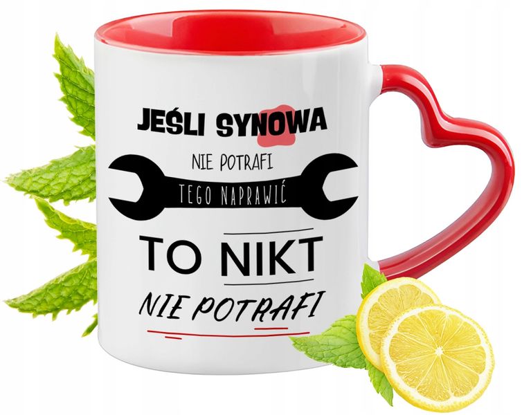 Dla Synowej Kubek Czerwony Z Uszkiem W Kształcie Serca Na Prezent zdjęcie 1