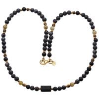 Naszyjnik męski - turmalin, jaspis, zielony granat, tygrysie oko i srebro złocone