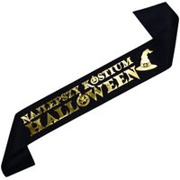 Najlepszy Kostium Halloween - czarna szarfa ze złotym nadrukiem
