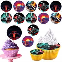 OPŁATEK na BABECZKI MUFFINKI zestaw na urodziny 12szt. - FORMUŁA 1 F1