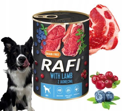 karma mokra dla psów rafi z jagnięciną, borówką i żurawiną 400g - 6 szt. na Arena.pl