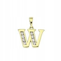 Zawieszka Pozłacana 14K Literka W z Cyrkoniami 21 mm