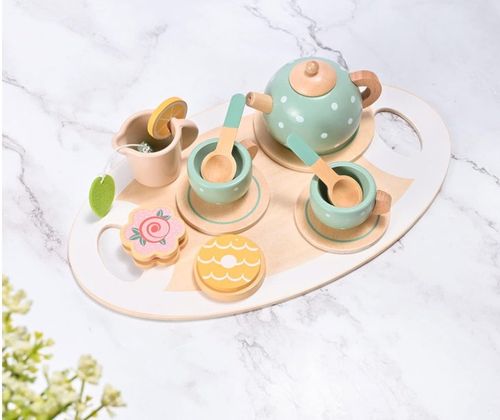 Drewniany Serwis dla Dzieci do Herbaty Kawy Zestaw Kawowy Filiżanki Zastawa na Arena.pl