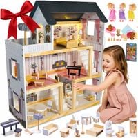 DOMEK DLA LALEK DREWNIANY LED Akcesoria Laleczki 3 Poziomy Duży Mebelki