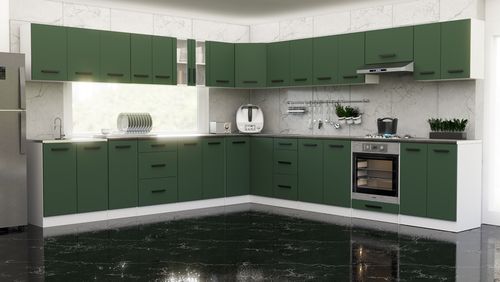 Kuchnia Narożna Pojemna Z Blatem 6.8m Biała Butelkowa Zieleń San Sebastian na Arena.pl