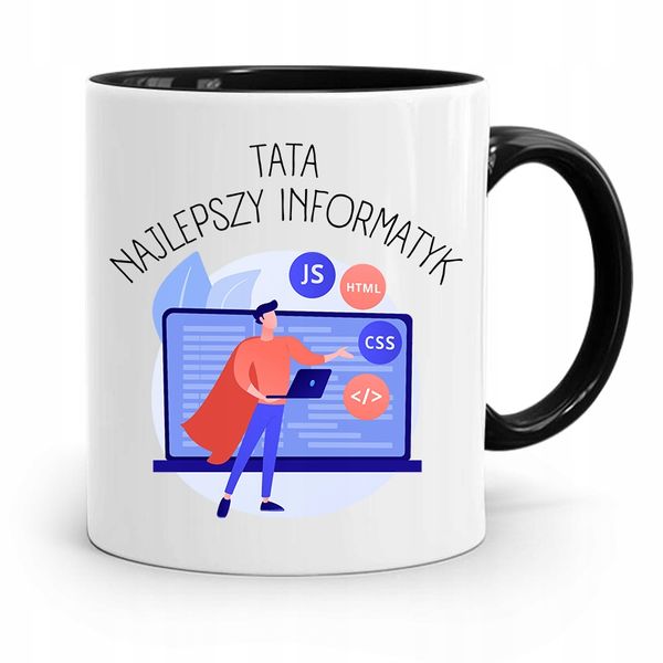 Kubek Czarny Na Dzień Ojca Najlepszy Informatyk Z Nadrukiem Ze Zdjęciem zdjęcie 1