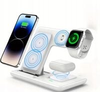 Ładowarka indukcyjna 3w1 bezprzewodowa biała do telefonu,słuchawek, zegarka
