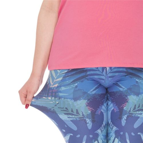 LEGGINSY PLUS SIZE TROPICAL LEAVES BLUE na Arena.pl