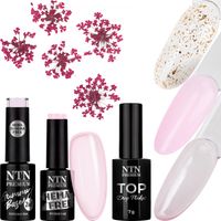 NTN Zestaw Wiosenny Lakiery Hybrydowy 5g + Baza + Top z Drobinkami + Kwiaty