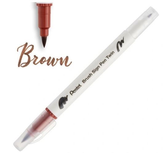 DWUSTRONNY PISAK PĘDZELKOWY DO KALIGRAFII BROWN PENTEL zdjęcie 1