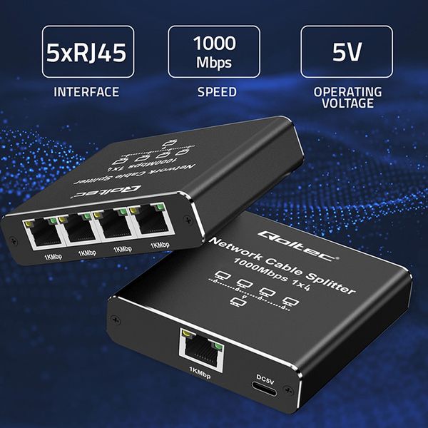Qoltec Splitter Ethernet 1x4 RJ45 1000Mb/s USB-C zdjęcie 5