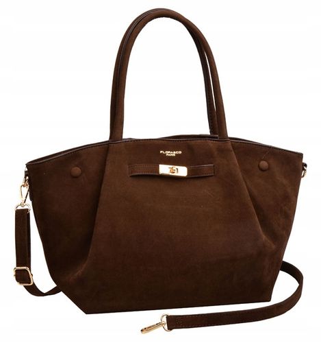 FLORA&CO torebka damska MIEJSKA na ramię ZAMSZ A4 CZEKOLADA na Arena.pl