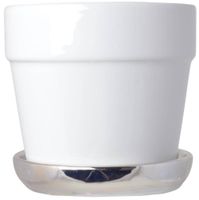 Doniczka ceramiczna biała ze srebrną podstawką mała